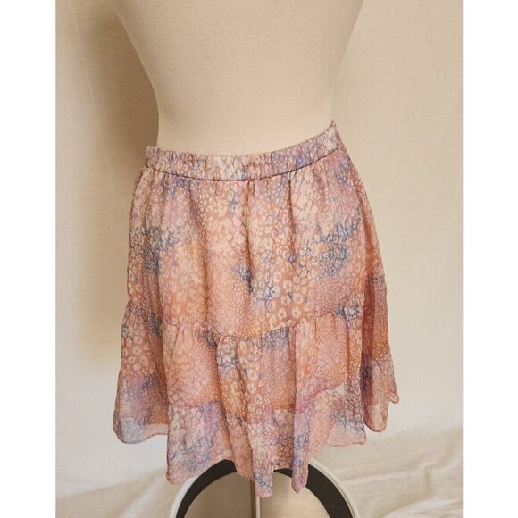 Evereve BB Dakota Tiered Mini Skirt Pink Leopard Print Size Medium - Picture 6 of 7